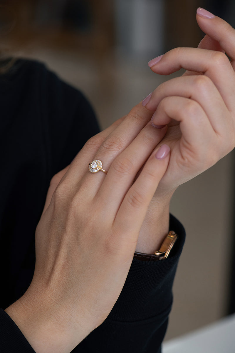 Round Diamond Cluster Engagement Ring on Hands