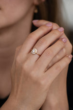 Round Diamond Cluster Engagement Ring on Hand Side 