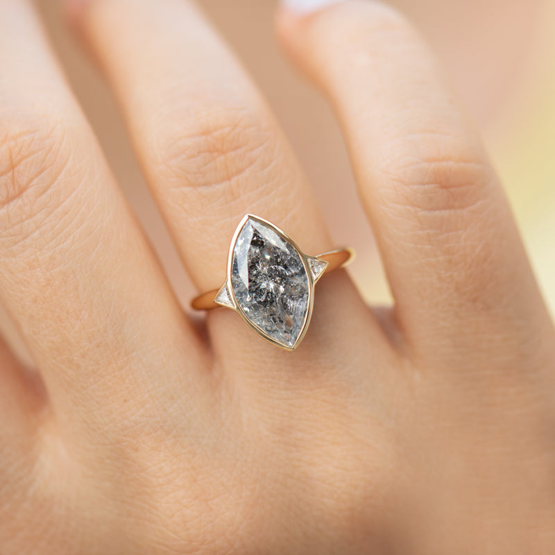 Salt-and-Pepper-Engagement-Ring-with-a-3-Carat-Marquise-Diamond-OOAK-top-shot