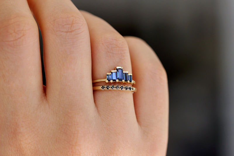 Side View Of Blue Sapphire Baguette Engagement Ring In A Set