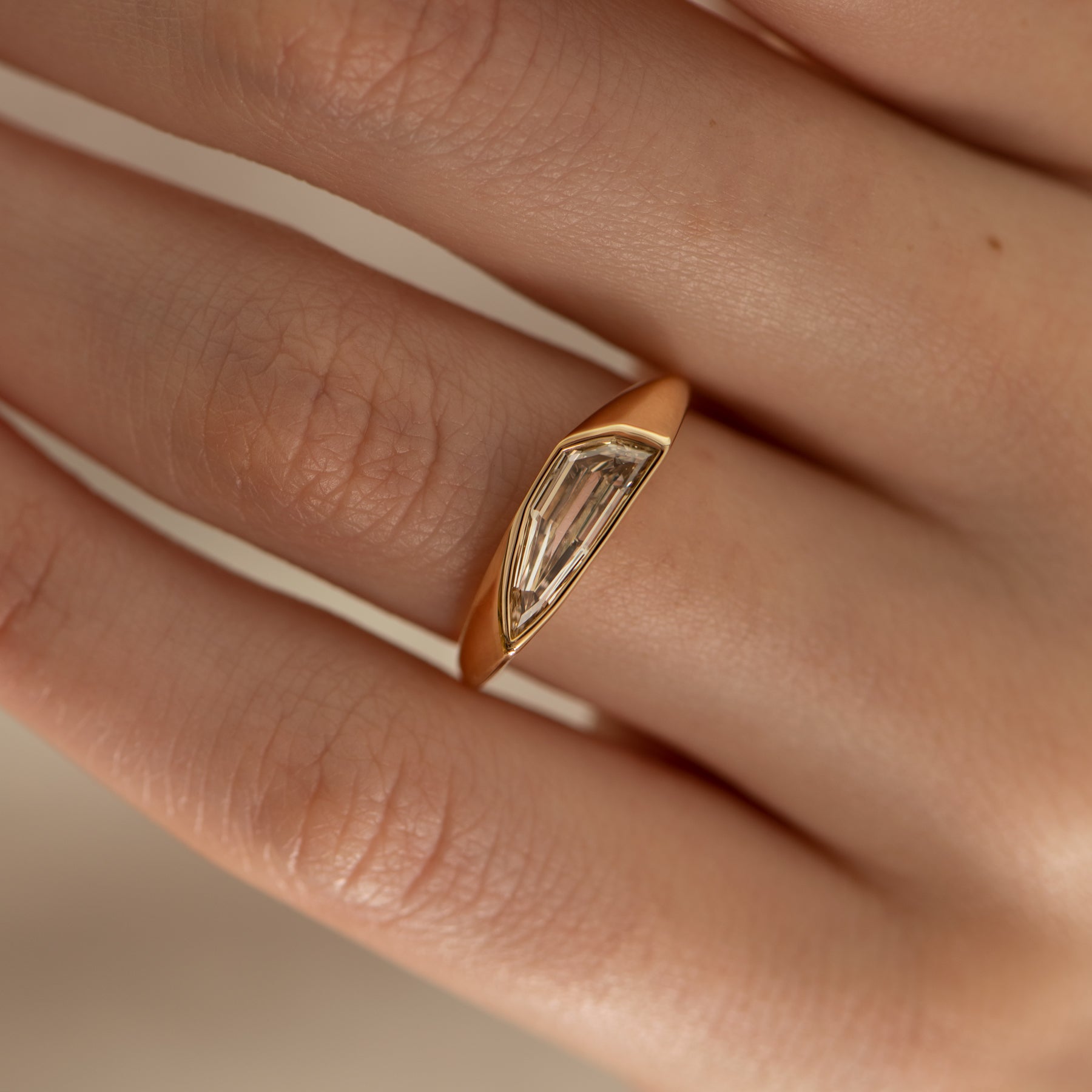 Sliced Diamond Solitaire Ring with a Minimal Golden Bezel OOAK solid gold