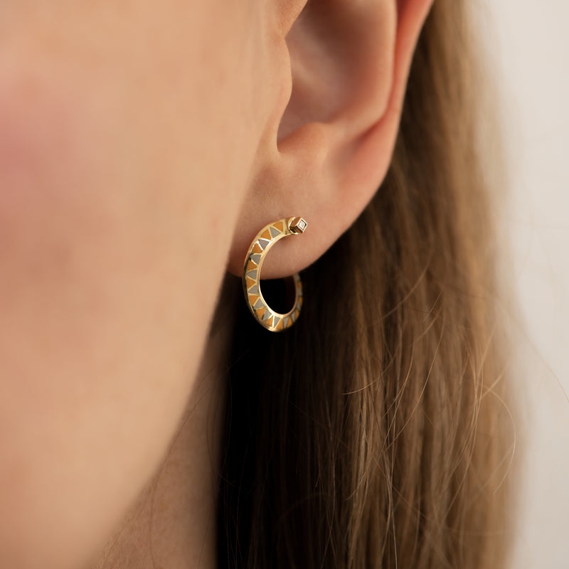 Small-Hoop-Earrings-with-Triangle-chevron-Pattern-in-Enamel-closeup-side-shot