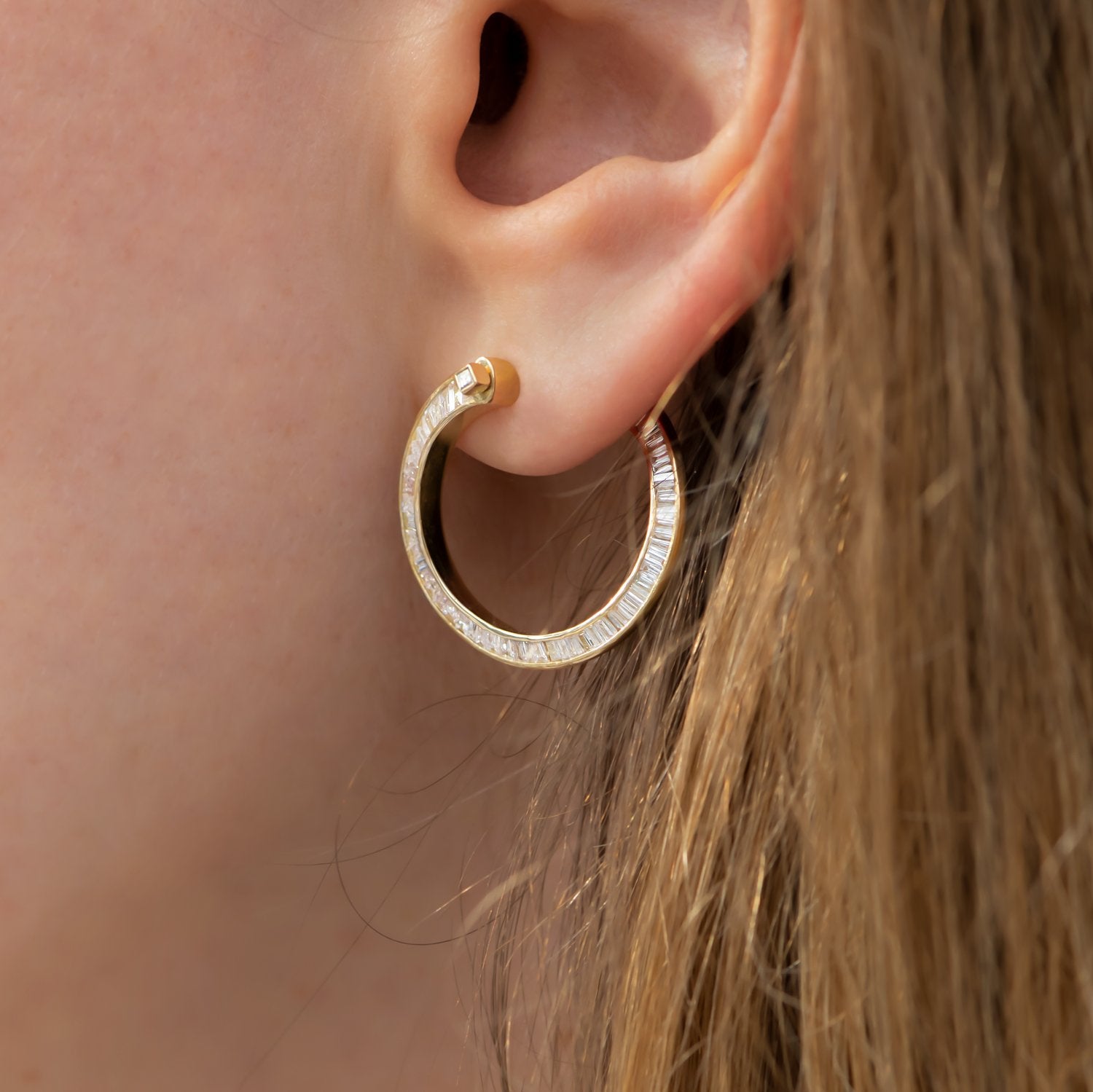 Triple Diamond Stud Earring 14K Gold