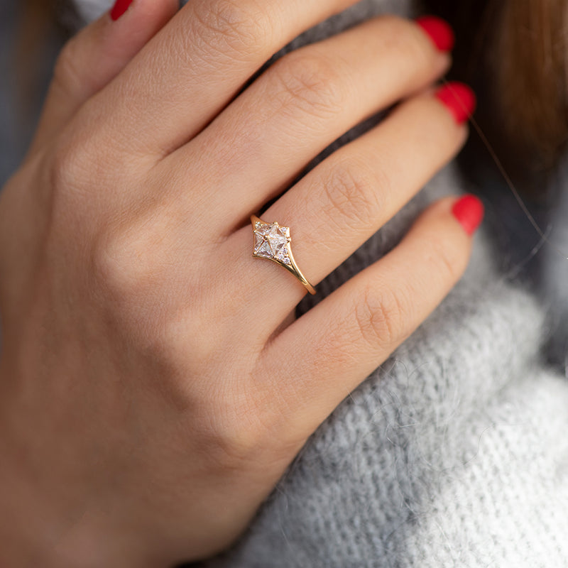 Star Engagement Ring with Five Triangle Cut Diamonds