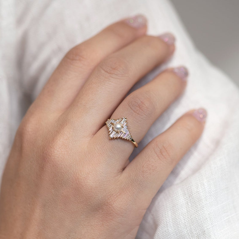 Star Diamond Engagement Ring with White Pearl New shot