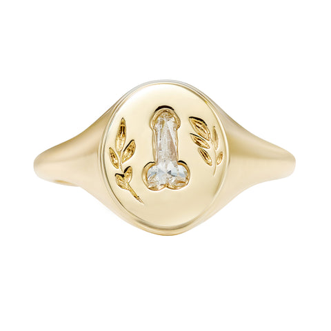 Statement Signet Ring with a F.U. Diamond and Hand Engraving – ARTEMER