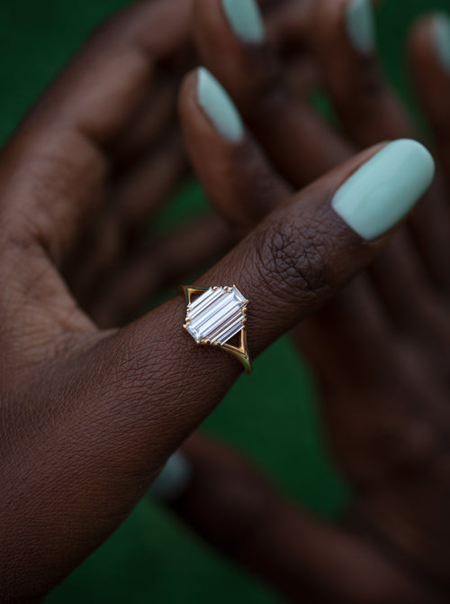    Symmetry-Engagement-ring-with-Five-Baguette-Cut-Diamonds-on-finger