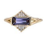 Tanzanite-Engagement-Ring-with-Baguette-Diamond-Pyramids-OOAK-closeup