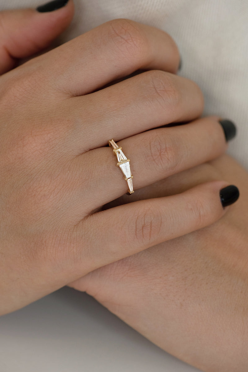 Tapered Baguette Engagement Ring on Hand 