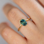 Teal Sapphire Engagement Ring - OOAK on Hand Close Shot Detail Shot