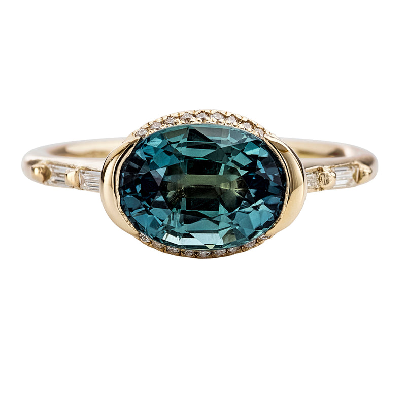 Teal Sapphire Engagement Ring with Delicate Diamond Detailing - OOAK ...