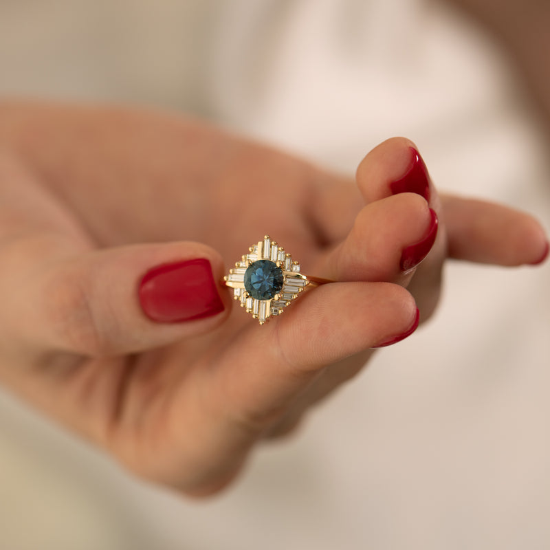 Teal-Sapphire-_Oasis_-Engagement-ring-with-Geometric-Baguette-Diamonds-SIDE-SHOT