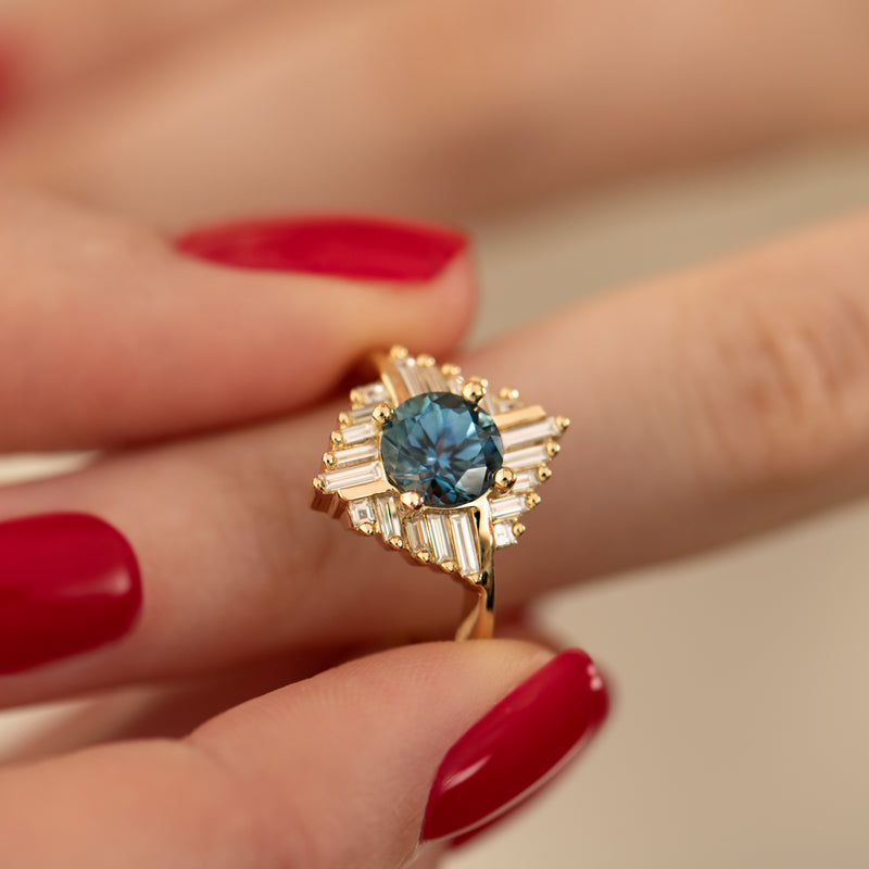     Teal-Sapphire-_Oasis_-Engagement-ring-with-Geometric-Baguette-Diamonds-SOLID-GOLD-18K