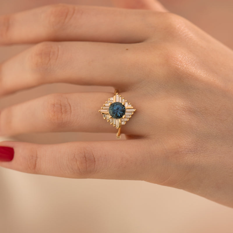 Teal-Sapphire-_Oasis_-Engagement-ring-with-Geometric-Baguette-Diamonds-TOP-SHOT