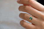 Teal Sapphire Engagement Ring - OOAK on Hand Up Close in Shadow