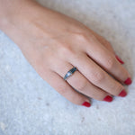 Teal Sapphire Gradient Engagement Ring Hand on White