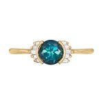 Teal Sapphire Ring with Baguette Diamond Wings 