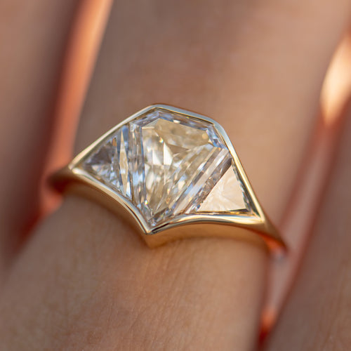 Three-Stone-Signet-Engagement-Ring-with-a-2ct-Diamond-Cut-Shield-OOAK-side-closeup
