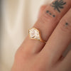 Three-Stone-Signet-Engagement-Ring-with-a-2ct-Diamond-Cut-Shield-OOAK-solid-gold-18k