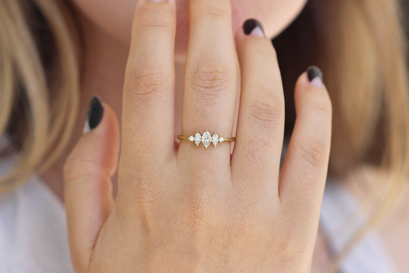 Three Marquise Diamond Ring Medium Size