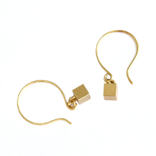 Tiny Cube Gold Earrings