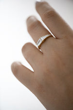 Trapeze Diamond Engagement Ring - OOAK Ring on Hand Up Close