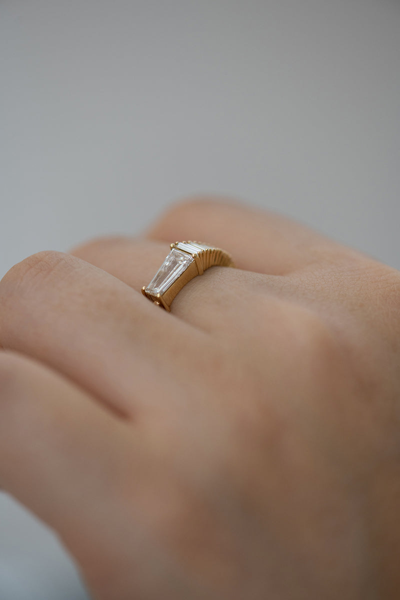 Trapeze Diamond Engagement Ring - OOAK Ring on Hand Side View