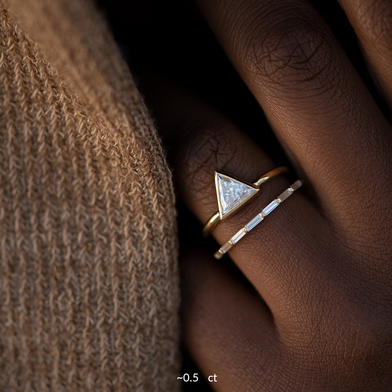 Olga Diamond Engagement Ring Set, Triangle Open Wedding Ring – Capucinne