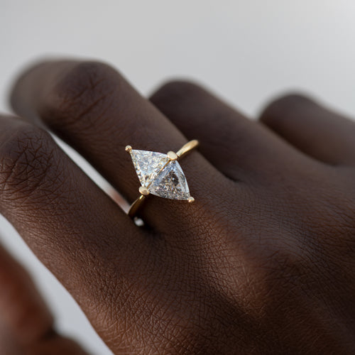 Two Tone Diamond Rhombus Engagement Ring - White and Grey Trillions