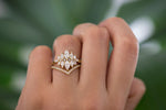 Unusual Engagement Ring Set with Marquise Diamonds on Hand