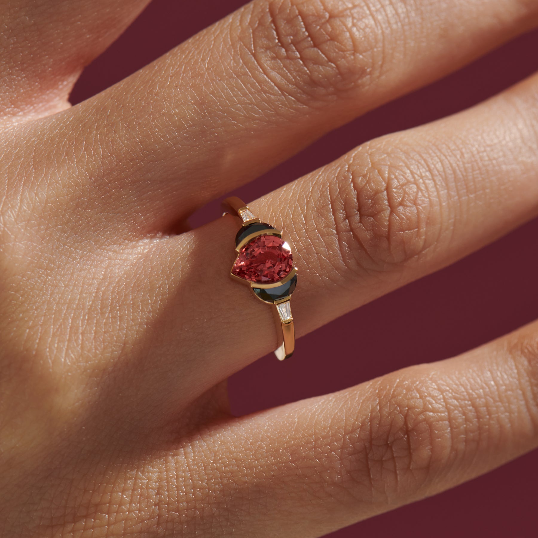 Diamond Red Hand Red And Black Diamond Engagement Ring
