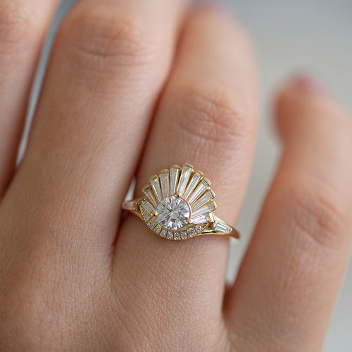 Vintage Art Deco Ring - Baguette Crown Cluster Engagement Ring Up Close