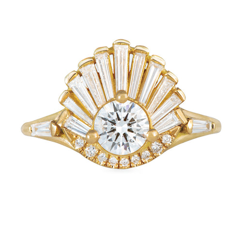 Vintage Art Deco Ring - Baguette Crown Cluster Engagement Ring Front View 