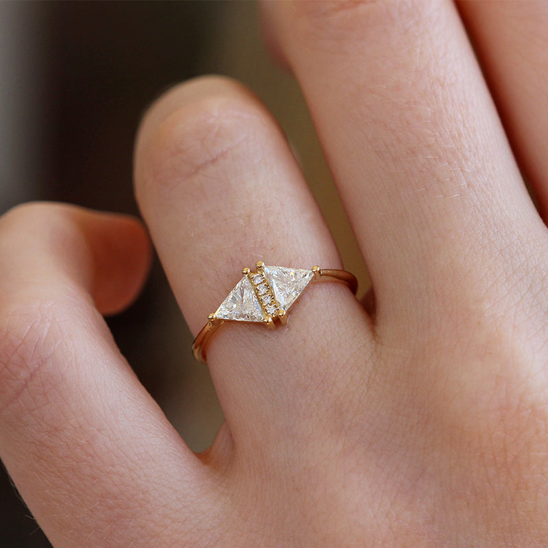 Vintage Diamond Triangle Ring On Finger