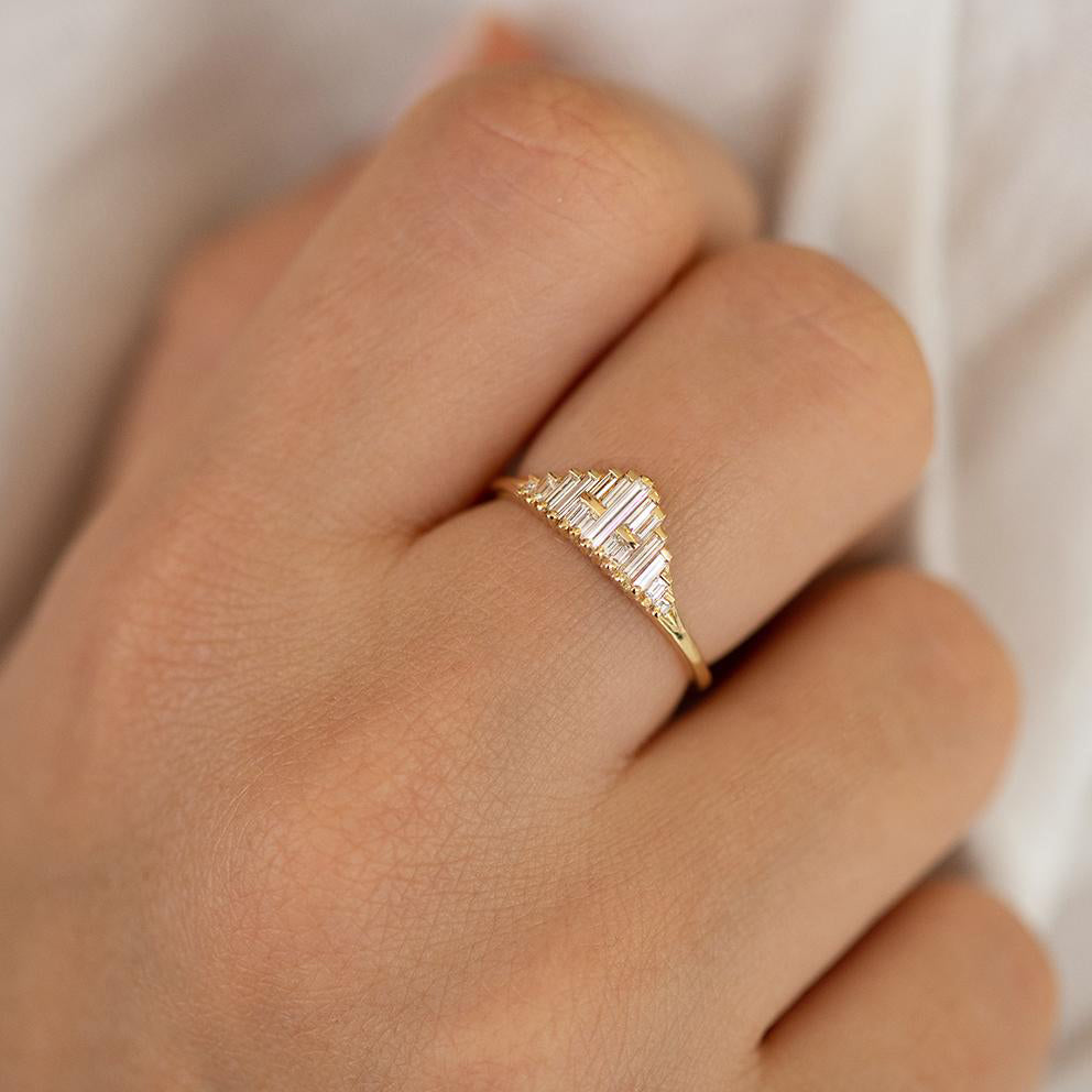 Vintage Style Engagement Ring - Art Deco Baguette Diamond Cluster Ring –  Artemer