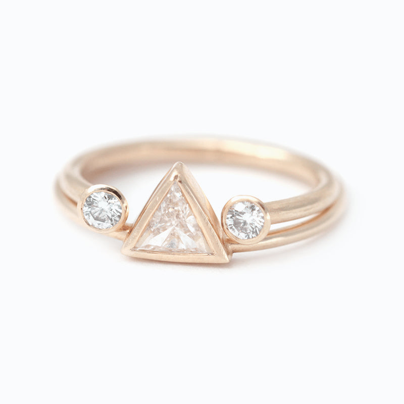 Ready to Ship - Trillion Diamond Bridal Set with a Dual Diamond Ring - 0.25 Carat (size US 5.25)
