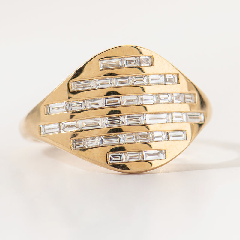 Ready to Ship - Golden Radio Ring with Baguette Diamond Pave (size US 5.5-6.5)