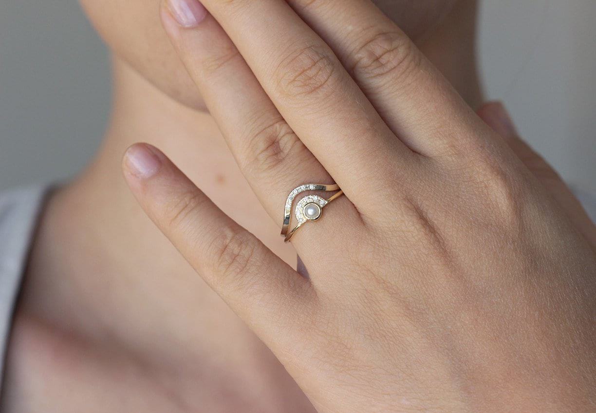 Curved Wedding Ring with Pave Diamonds ARTEMER