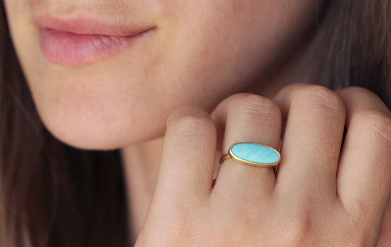 Ready to Ship - Turquoise Gold Band (size US 9)