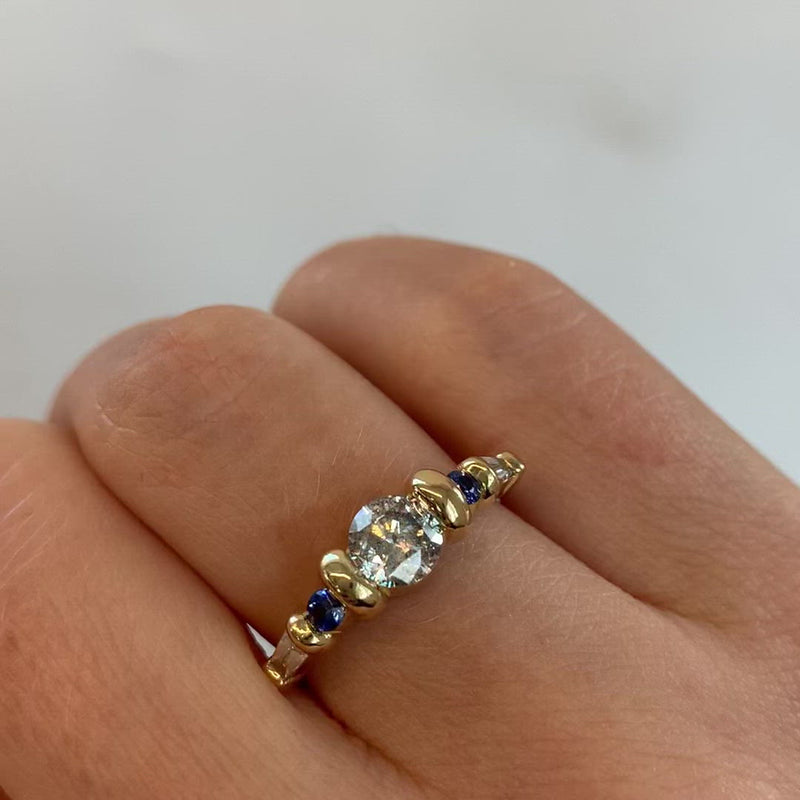 Salt-and-Pepper-Diamond-Ring-with-Blue-Sapphires-on-finger-video
