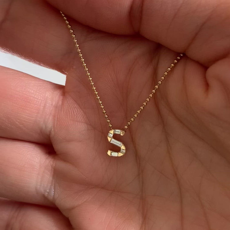 Personalized-Initial-Necklace-with-Baguette-Diamonds-video-S
