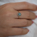Diamond Sphere Ring with Asscher Cut Teal Sapphire - OOAK7