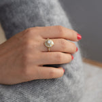 Diamond Halo Ring with Needle Cut Baguette Diamonds and Hearts4