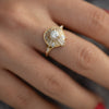 Diamond Halo Ring with Needle Cut Baguette Diamonds and Hearts1