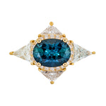 Teal Sapphire Deco Ring with Triangle Diamonds