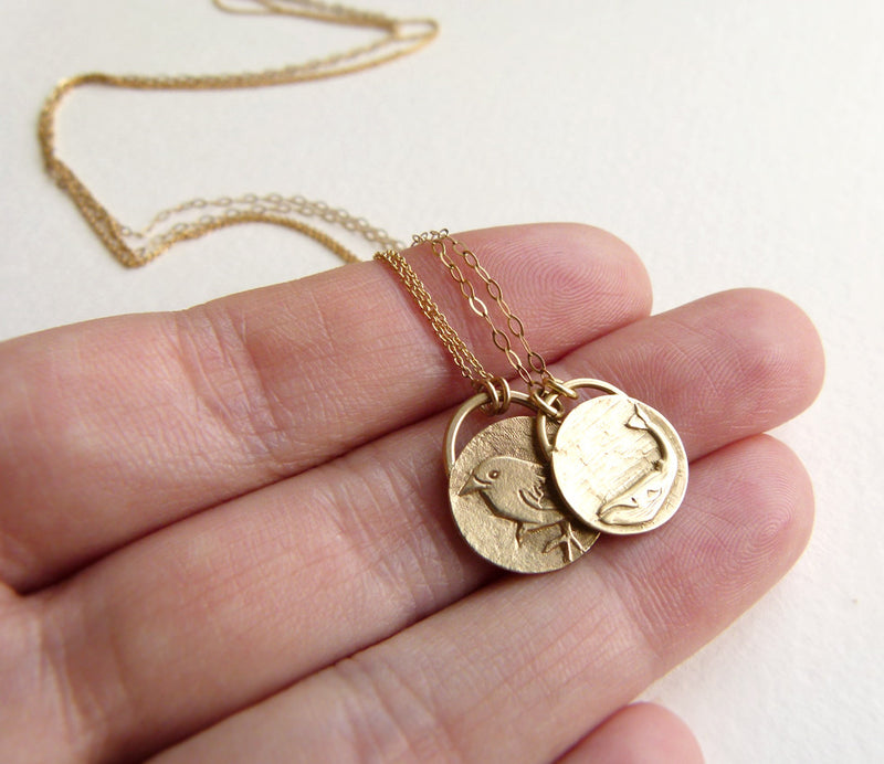 Gold Whale Necklace with Bird Necklace