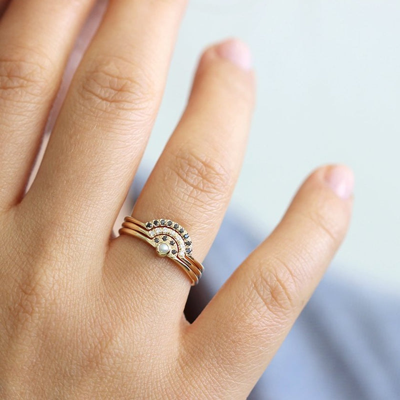 Crescent Diamonds Ring on finger