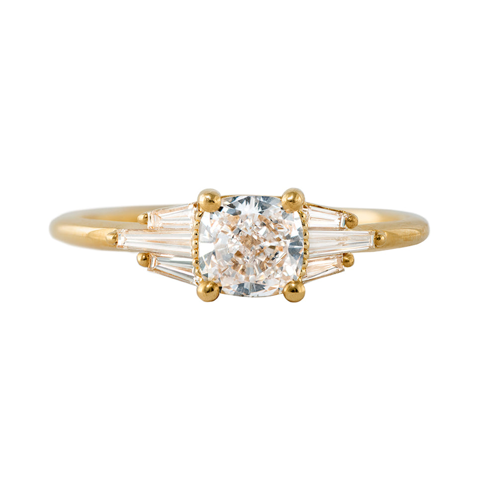 Deco Engagement Ring with Cushion Diamond