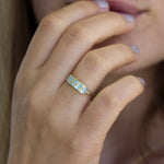 Ready to Ship - Turquoise Stripes with Pave Diamonds Ring (size US 5.5)